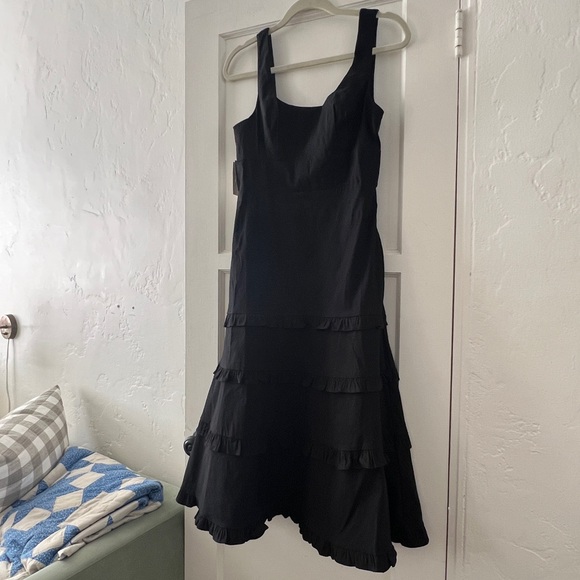 NWT Anthropologie Blythe Square Neck Tiered Ruffle A-line Midi Dress Black XXSP - Picture 8 of 14